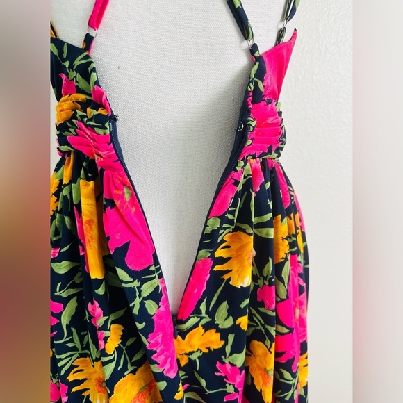 Lulu's Navy Neon Floral Print Sleeveless Strappy Maxi Dress Size Small - Picture 9 of 14